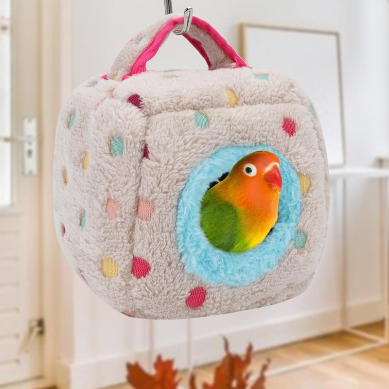Wontee Bird Snuggle Hut Nest Winter Warm Hanging Bed Cave for Budgie Parakeet Cockatiel Macaw African Grey Amazon Parrots Hedgehog Chinchilla (Colorful Dot, L: 9x9x9inch) - Image 3